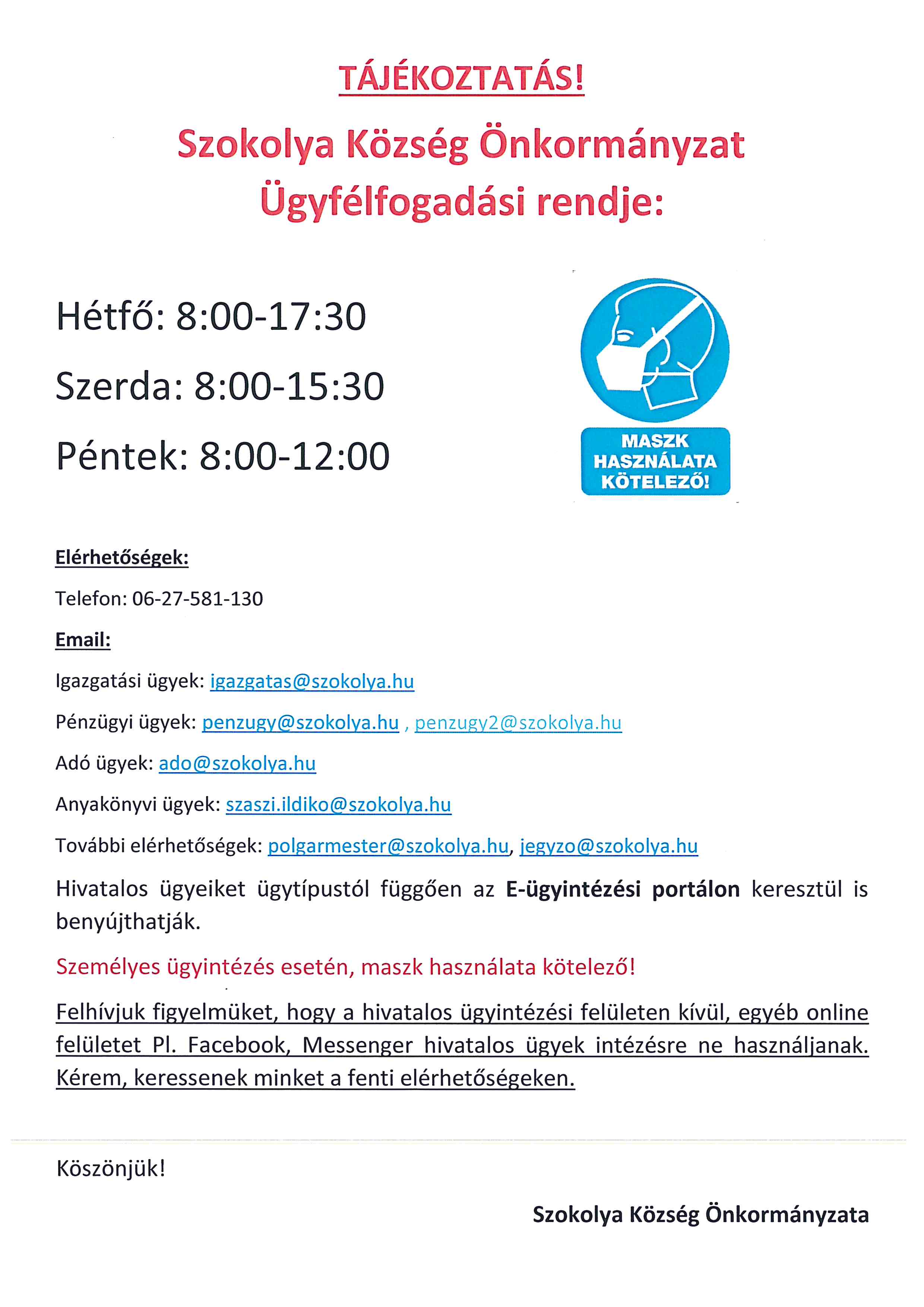 hivatal ugyfelfogadas